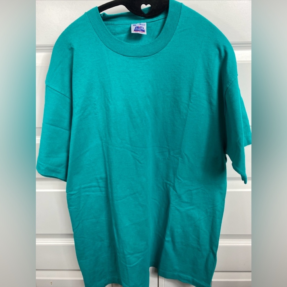 Vintage 90s Mens BVD Heavyweight Green Cotton T Shirt XL Extra Large USA single